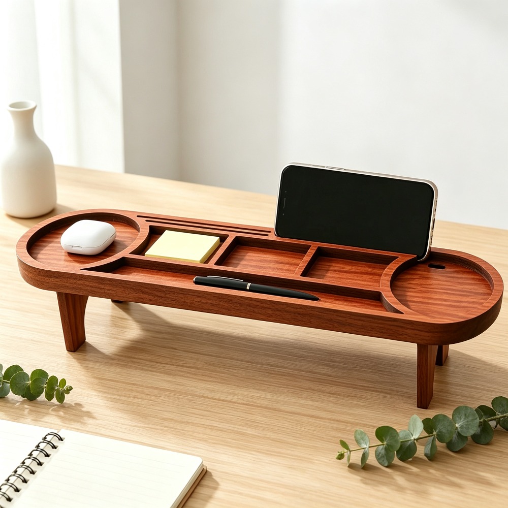 Wooden Desk Organizer with Pho - Tech Office Accessories ulasan dan harga