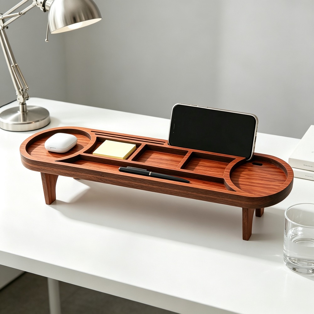 Wooden Desk Organizer with Pho - Tech Office Accessories ulasan dan harga